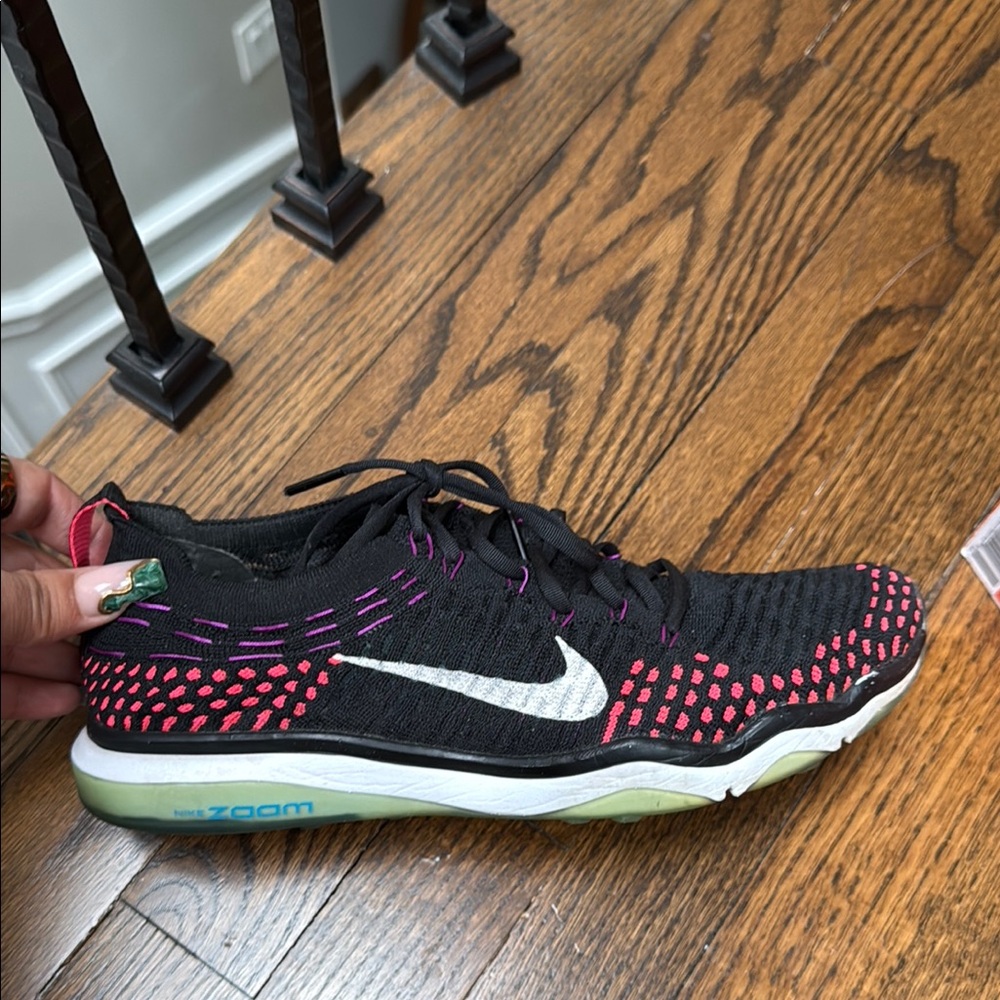 Nike Women's Zoom Flyknit Black and Pink Running Shoes Size 9.5